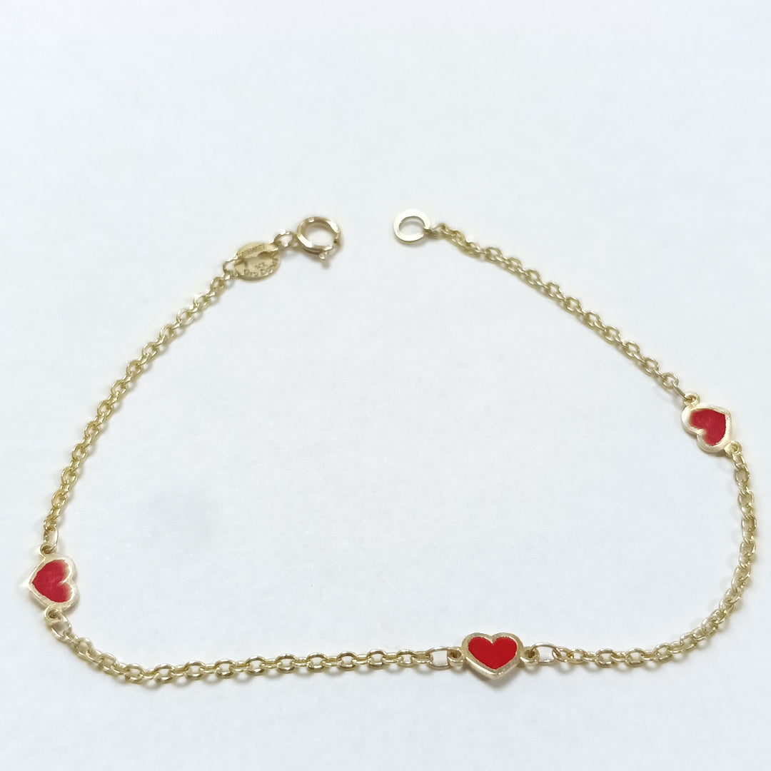 PULSERA ESPECIAL CON CORAZONES 14K 18 CM 1.4 GR (NUEVO)