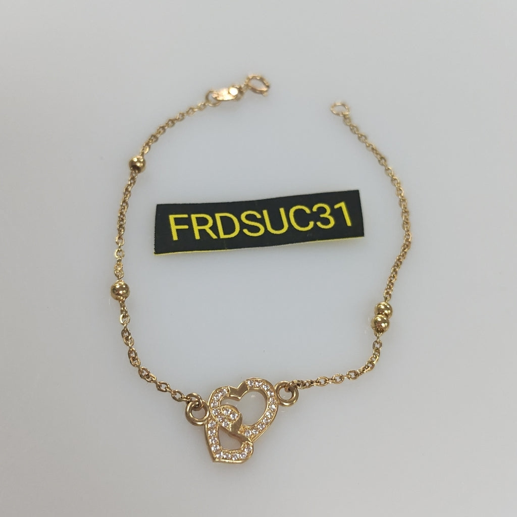 PULSERA TEJIDO ESPECIAL CORAZONES CON CIRCONIAS 14K 18 CM 2.4 GR (NUEVO)