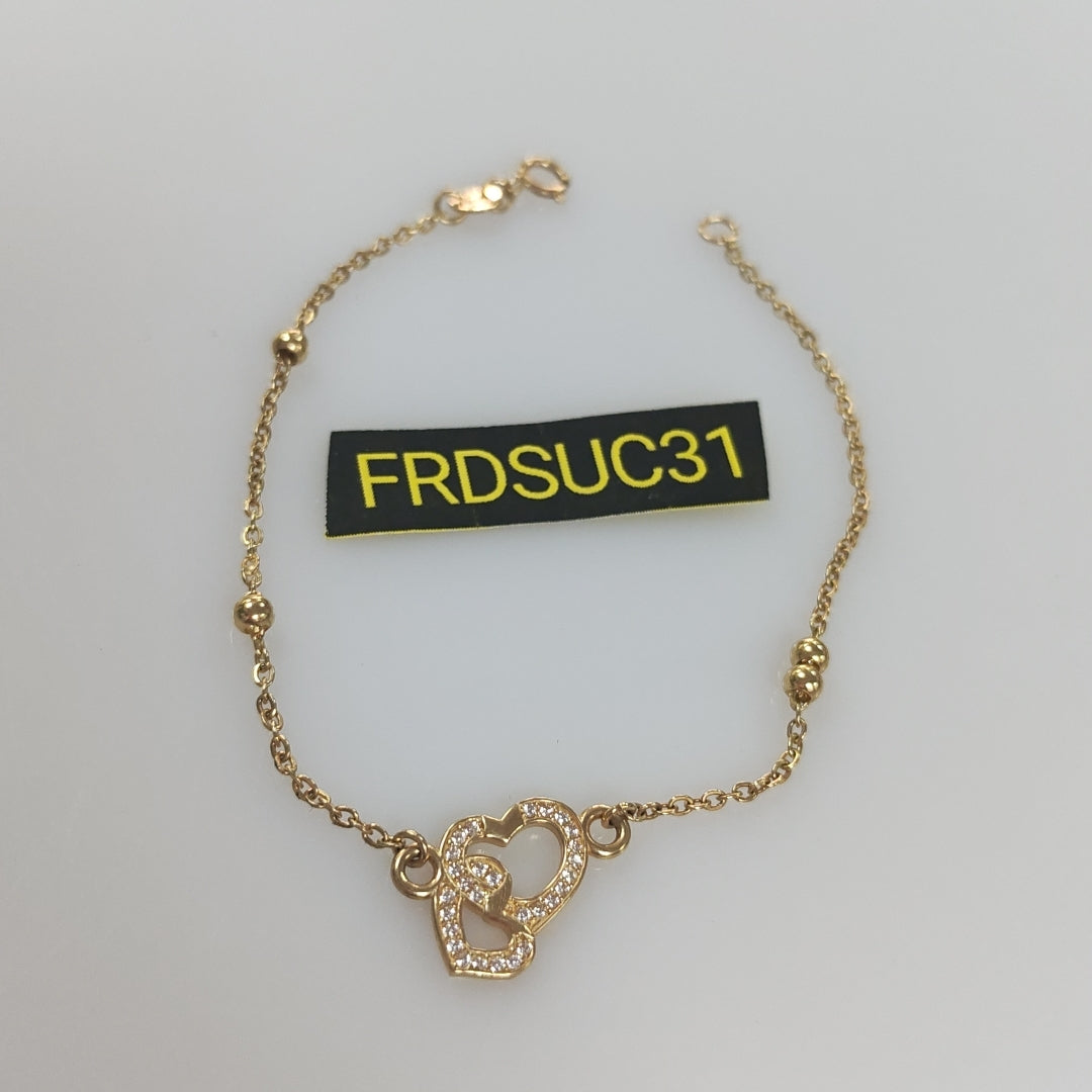 PULSERA TEJIDO ESPECIAL CORAZONES CON CIRCONIAS 14K 18 CM 2.4 GR (NUEVO)