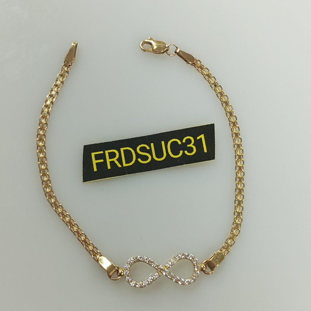 PULSERA TEJIDO ESPECIAL CON INFINITO Y CIRCONIAS 14K 18 CM 3.4 GR (NUEVO)