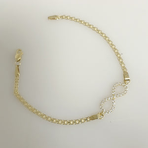 PULSERA TEJIDO ESPECIAL CON INFINITO Y CIRCONIAS 14K 18 CM 3.3 GR (NUEVO)