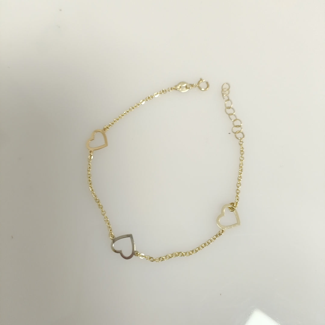 PULSERA ESPECIAL CON CORAZONES CONBINADOS 14K 18 CM 1.6 GR (NUEVO)