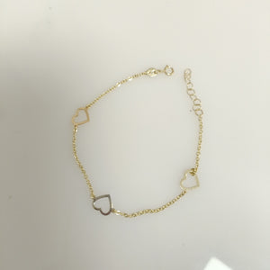PULSERA ESPECIAL CON CORAZONES CONBINADOS 14K 18 CM 1.6 GR (NUEVO)