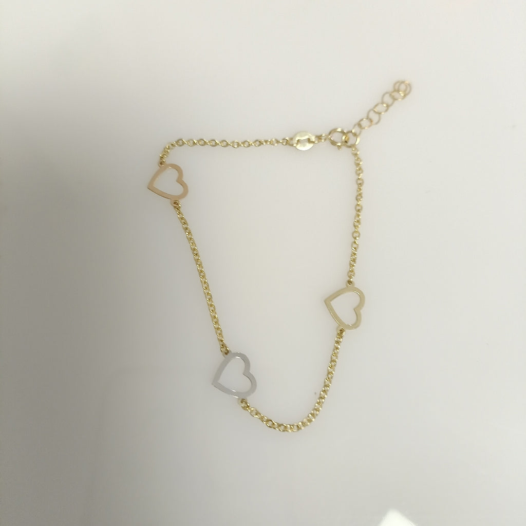 PULSERA ESPECIAL CON CORAZONES CONBINADOS 14K 18 CM 1.7 GR (NUEVO)