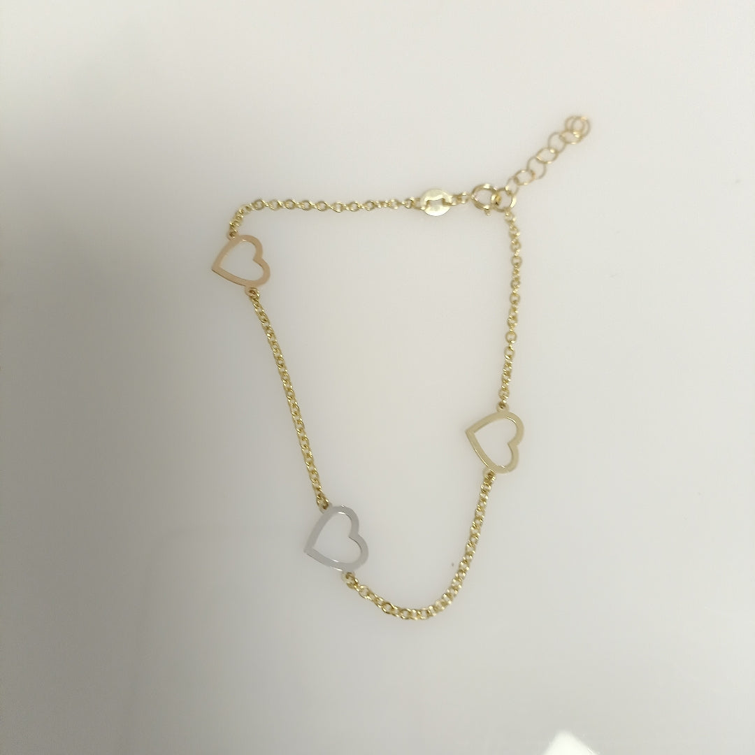 PULSERA ESPECIAL CON CORAZONES CONBINADOS 14K 18 CM 1.7 GR (NUEVO)