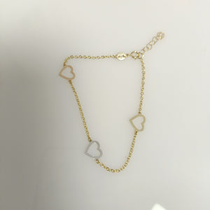 PULSERA ESPECIAL CON CORAZONES CONBINADOS 14K 18 CM 1.7 GR (NUEVO)