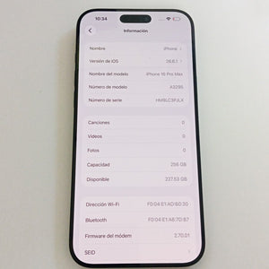 CELULAR APPLE IPHONE 16 PRO MAX A3295 (2024) 256 GB 8 GB RAM (SEMINUEVO)