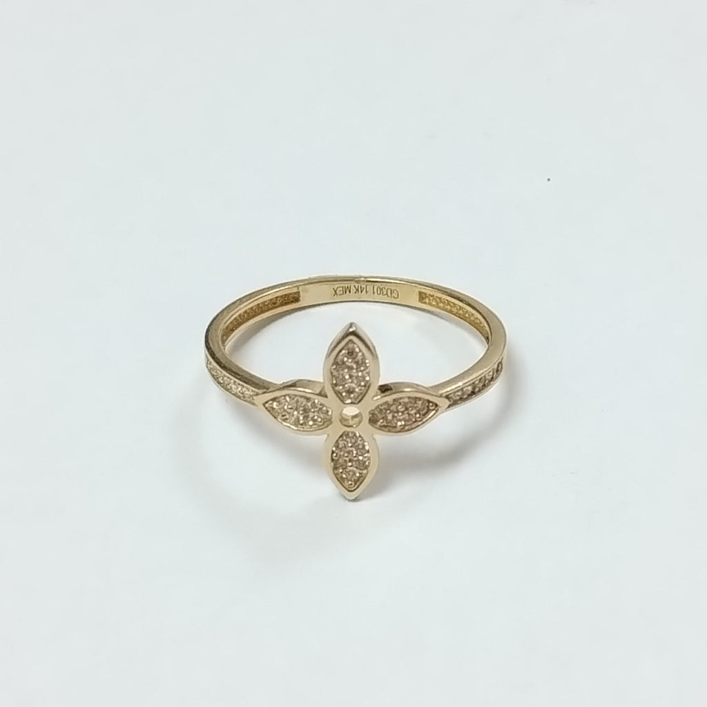 ANILLO ANILLITO FLOR C CIRCONIAS 14K 9 TALLA 2 GR (NUEVO)