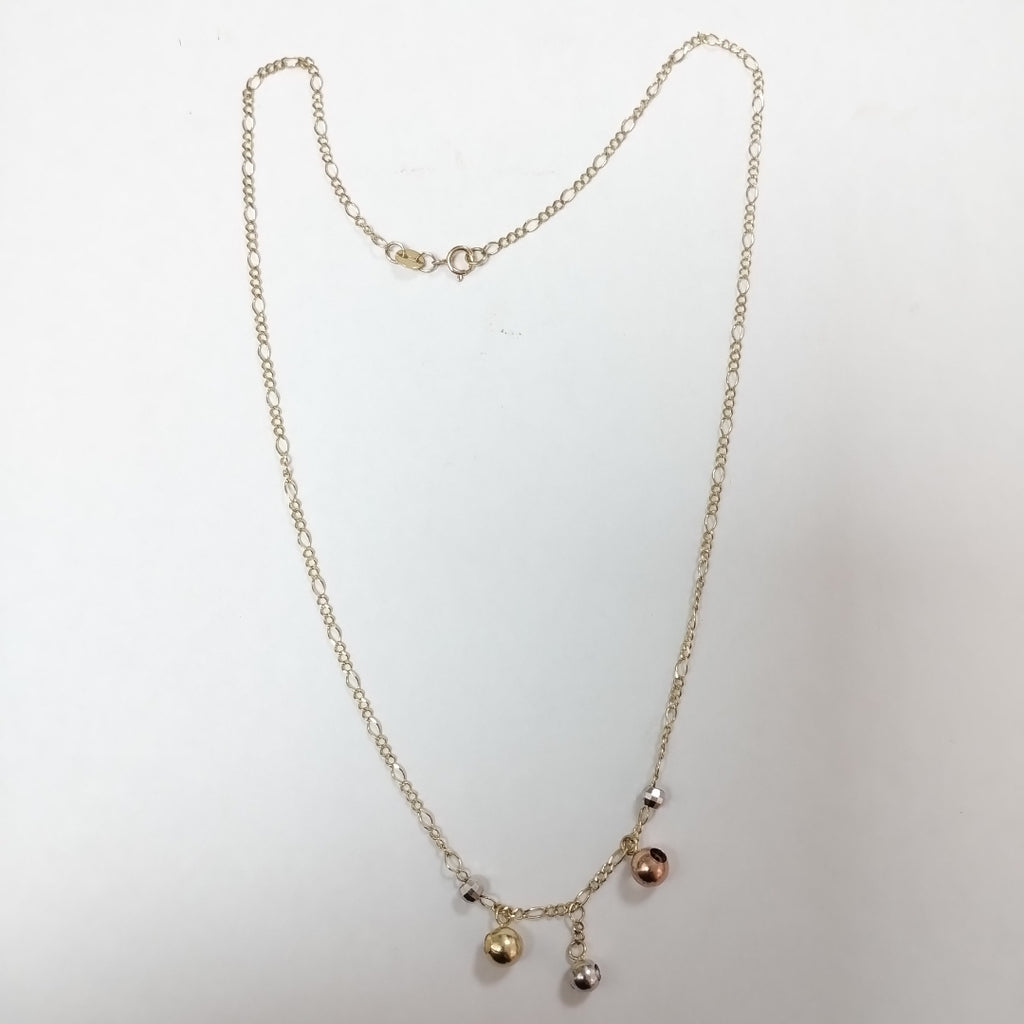CADENA GARGANTILLA 3X1 CON ESFERAS COMBINADAS 14K 45 CM 3 GR (NUEVO)