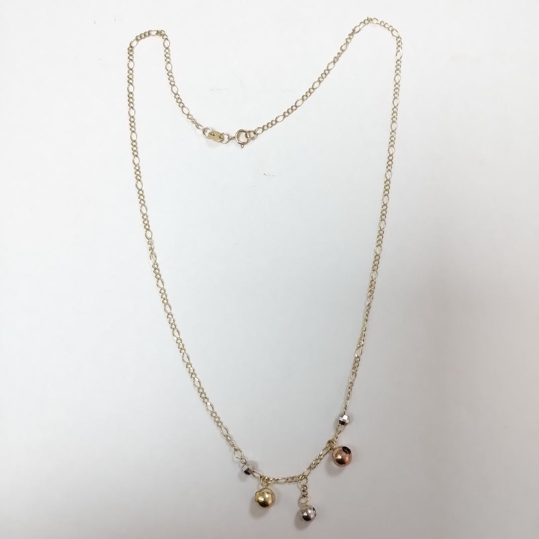 CADENA GARGANTILLA 3X1 CON ESFERAS COMBINADAS 14K 45 CM 3 GR (NUEVO)