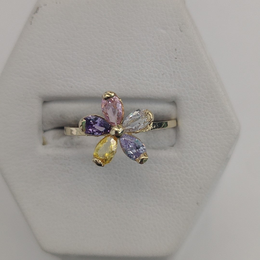 ANILLOS FORMA FLOR CON PIEDRAS DE COLOR 14K TALLA 7.5 1.4 GR (NUEVO)