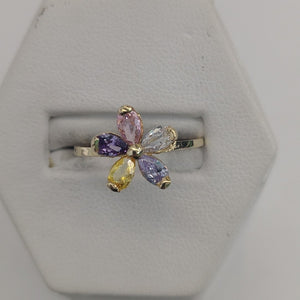 ANILLOS FORMA FLOR CON PIEDRAS DE COLOR 14K TALLA 7.5 1.4 GR (NUEVO)
