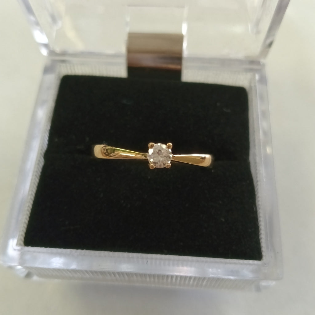 ANILLO SOLITARIO CON DIAMANTE CORTE BRILLANTE 0.17CTS JK VS, 14K 2.4 G (NUEVO)