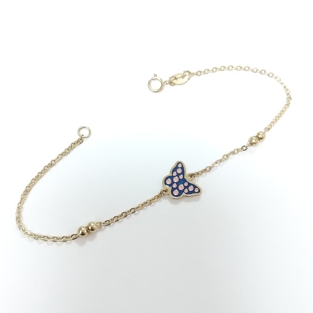 PULSERA TEJIDO ESPECIAL MARIPOSA CON ESMALTE 14K 18 CM 1.9 GR (NUEVO)