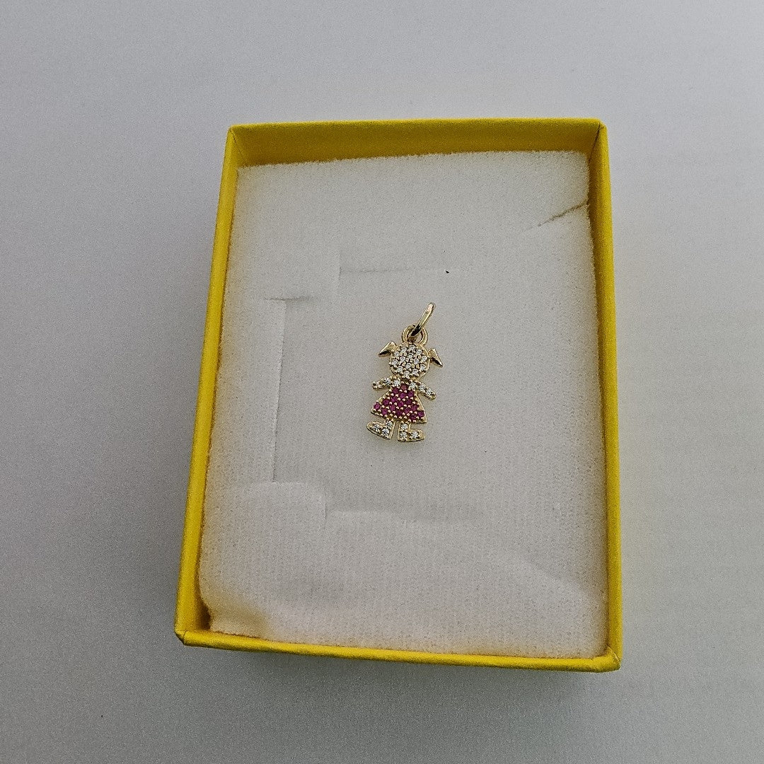 DIJE NIÑA CON CIRCONIAS Y PIEDRAS DE COLOR 10K 1.1 GR (NUEVO)