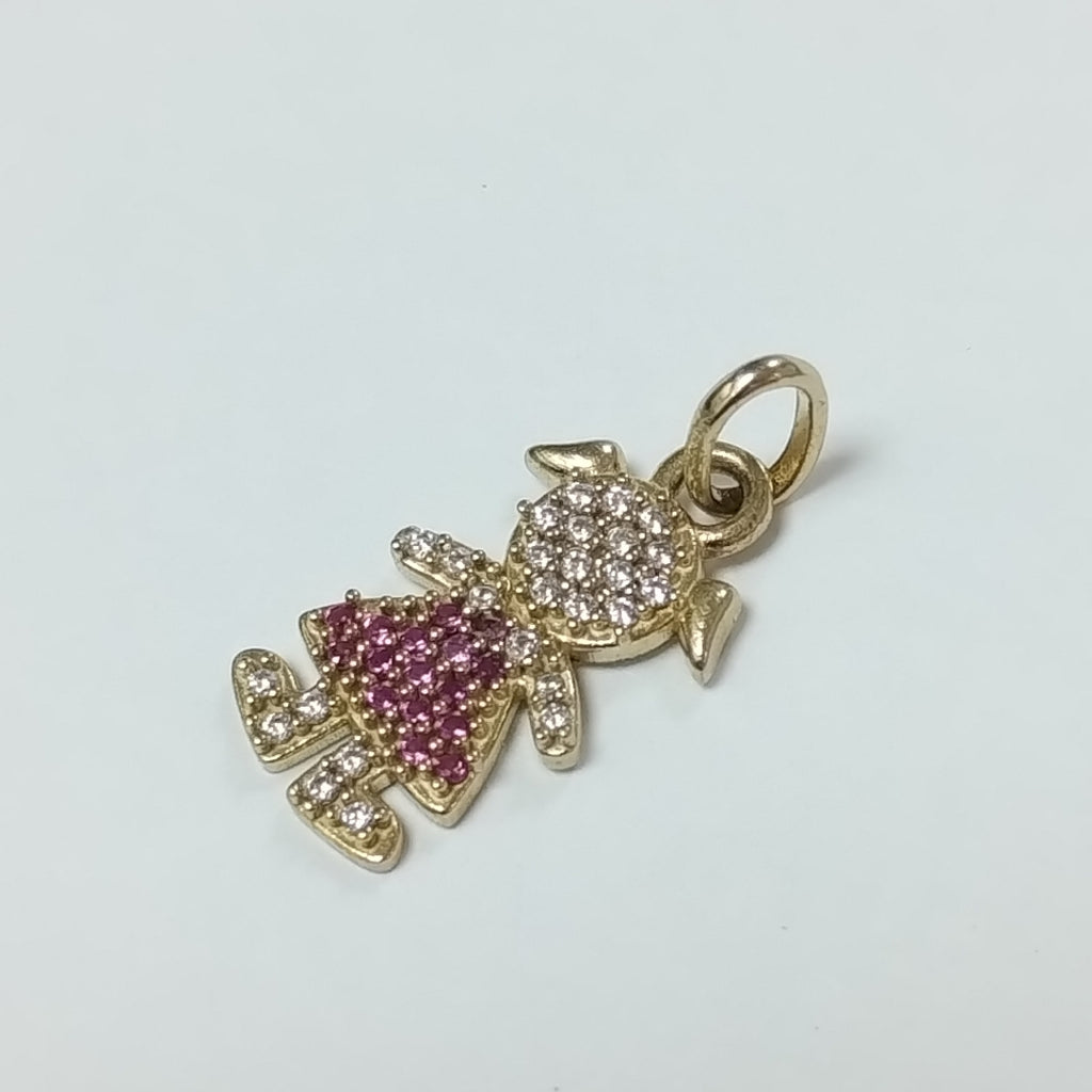 DIJE NIÑA CON CIRCONIAS Y PIEDRAS DE COLOR 10K 1.1 GR (NUEVO)
