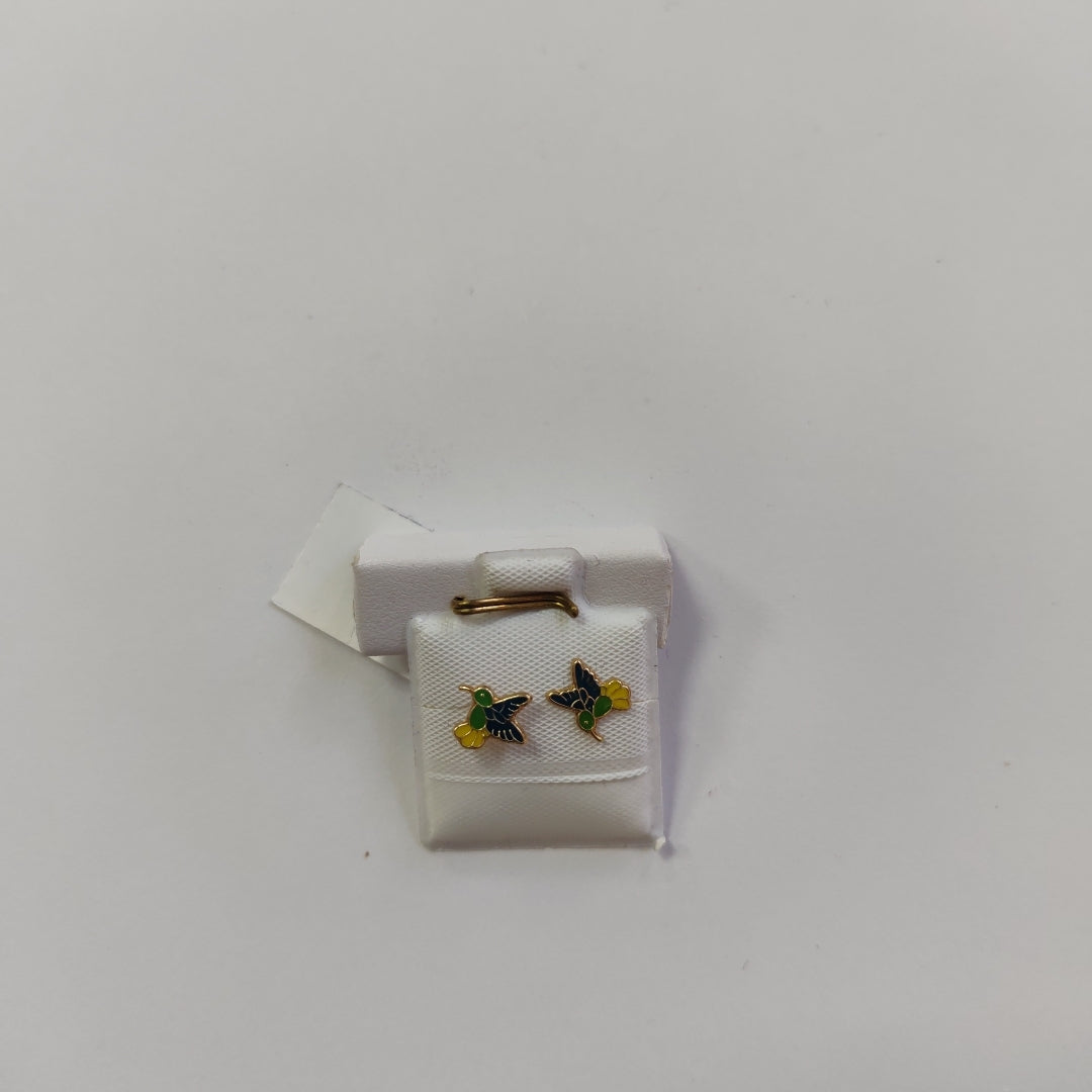 BROQUELES BROQUEL FIG COLIBRI ESMALTE VERDE 14K 0.2138 GR (NUEVO)
