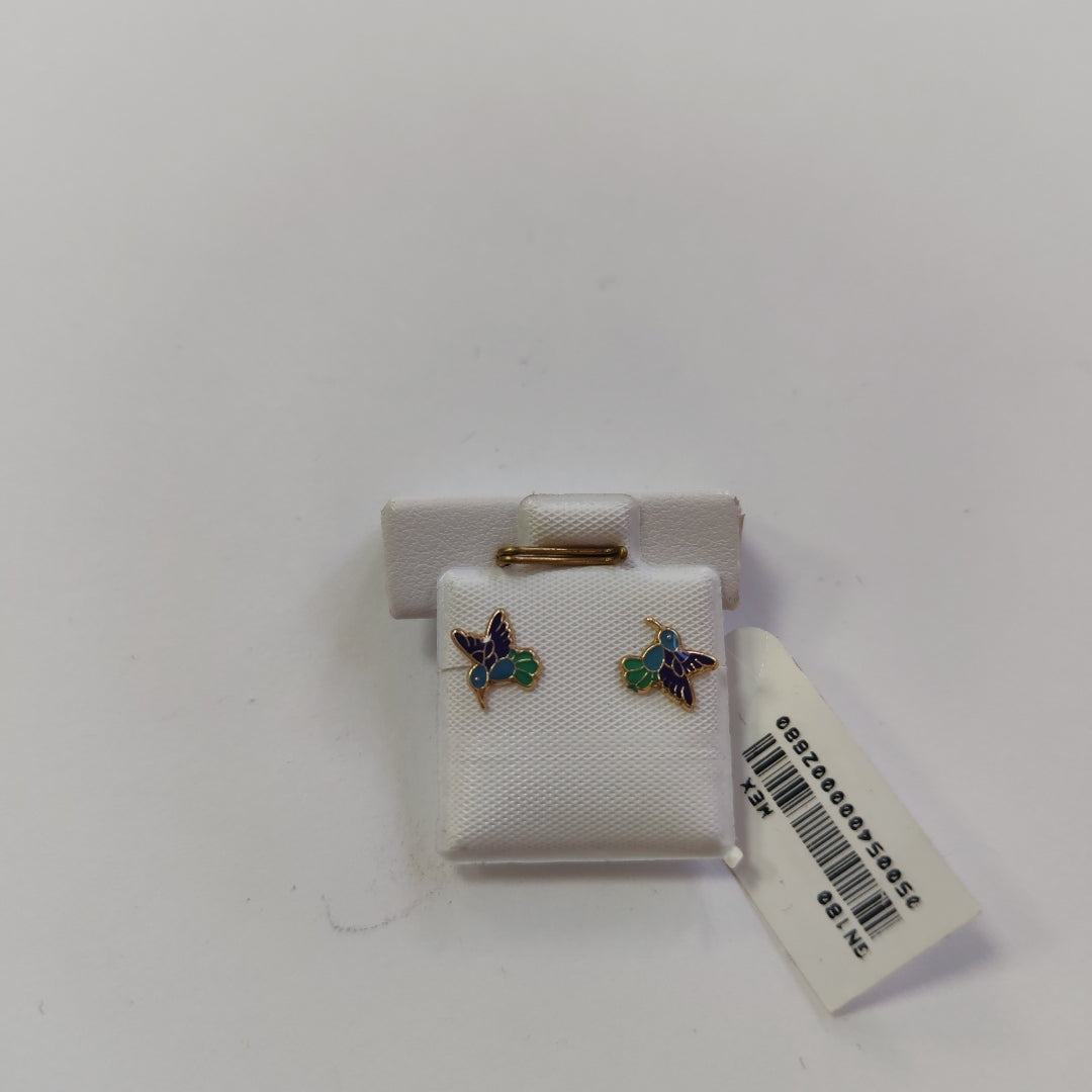 BROQUELES BROQUEL FIG COLIBRI ESMALTE AZUL 14K 0.2138 GR (NUEVO)
