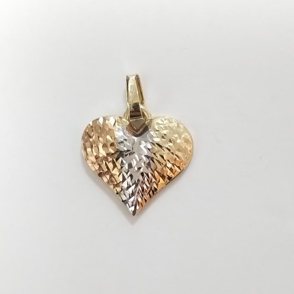 DIJE TEJIDO CORAZON LABRADO COMBINADO 14K 1.2 GR (NUEVO)