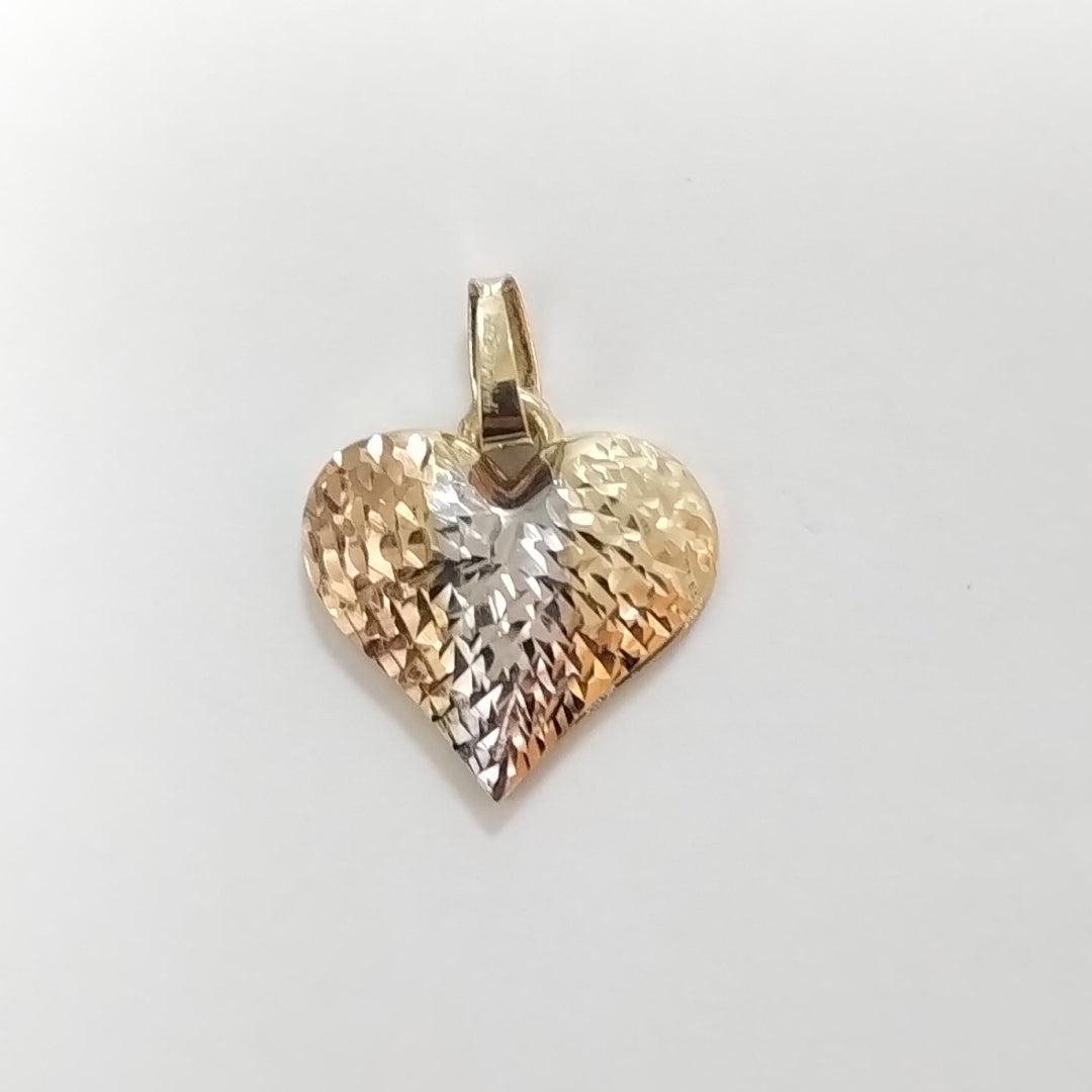 DIJE TEJIDO CORAZON LABRADO COMBINADO 14K 1.2 GR (NUEVO)