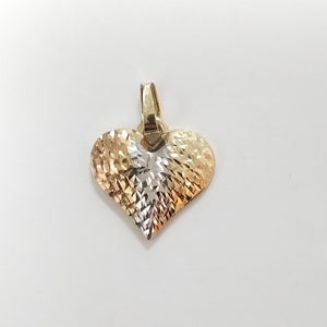 DIJE TEJIDO CORAZON LABRADO COMBINADO 14K 1.2 GR (NUEVO)
