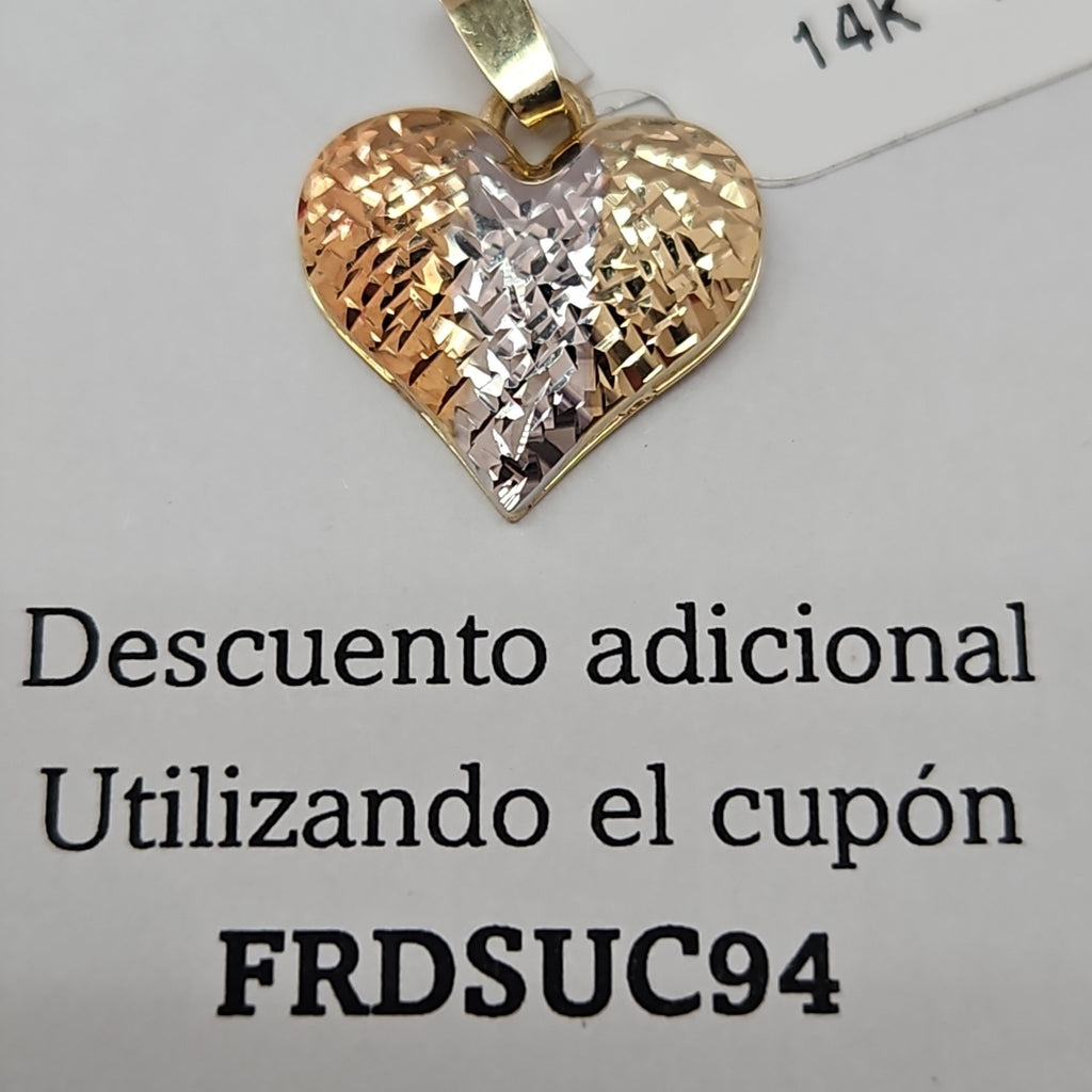 DIJE TEJIDO CORAZON LABRADO COMBINADO 14K 1.2 GR (NUEVO)