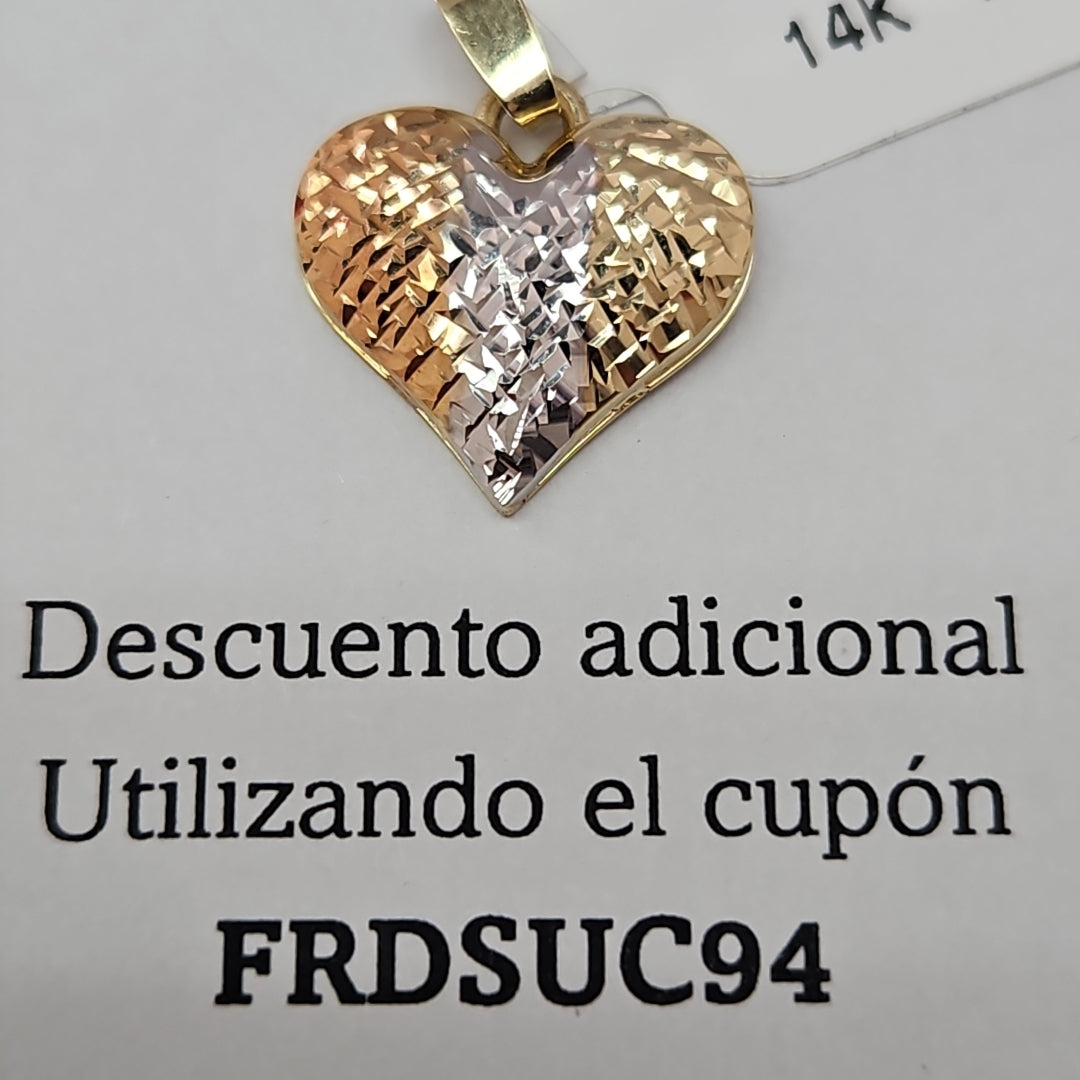 DIJE TEJIDO CORAZON LABRADO COMBINADO 14K 1.2 GR (NUEVO)