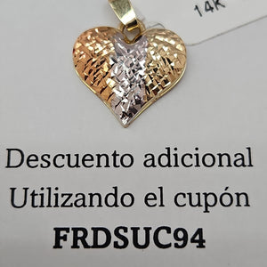 DIJE TEJIDO CORAZON LABRADO COMBINADO 14K 1.2 GR (NUEVO)