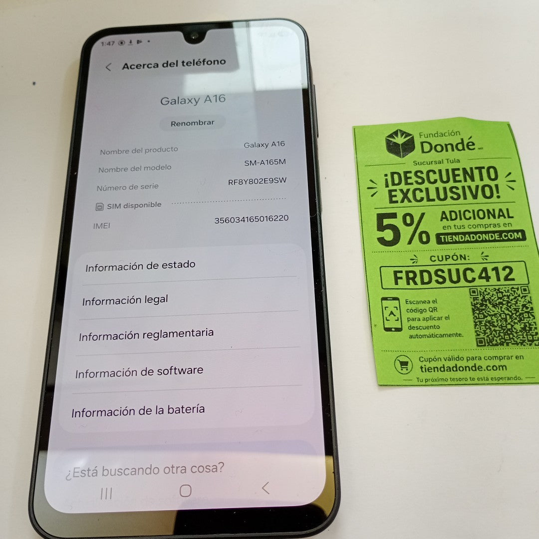 CELULAR SAMSUNG GALAXY A16 SM-A165M (2024) 128 GB 4 GB RAM (SEMINUEVO)