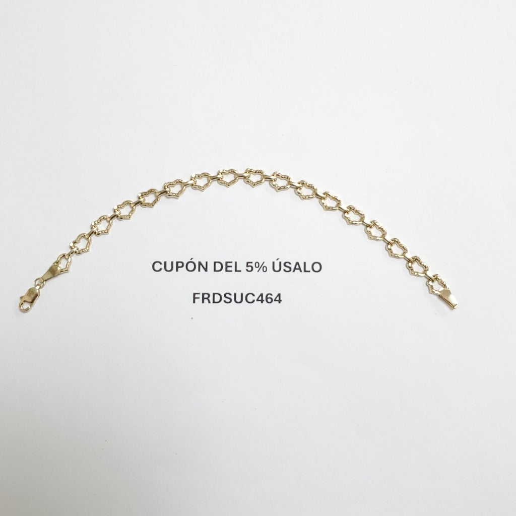 PULSERA ESPECIAL CON CORAZONES 14K 18 CM 4.2 GR (NUEVO)