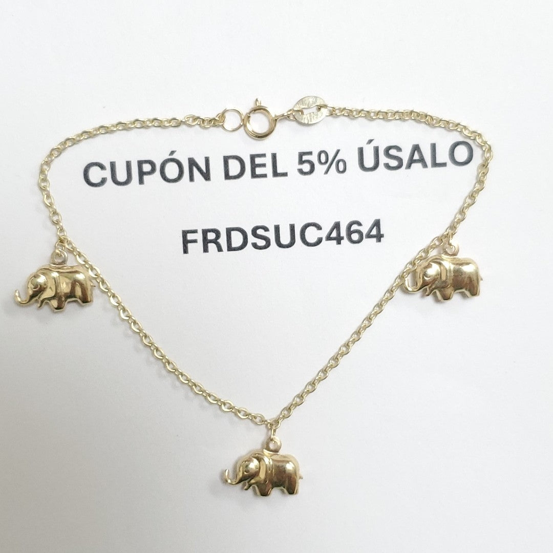 PULSERA ESPECIAL CON DIJES ELEFANTES 10K 18 CM 2.2 GR (NUEVO)