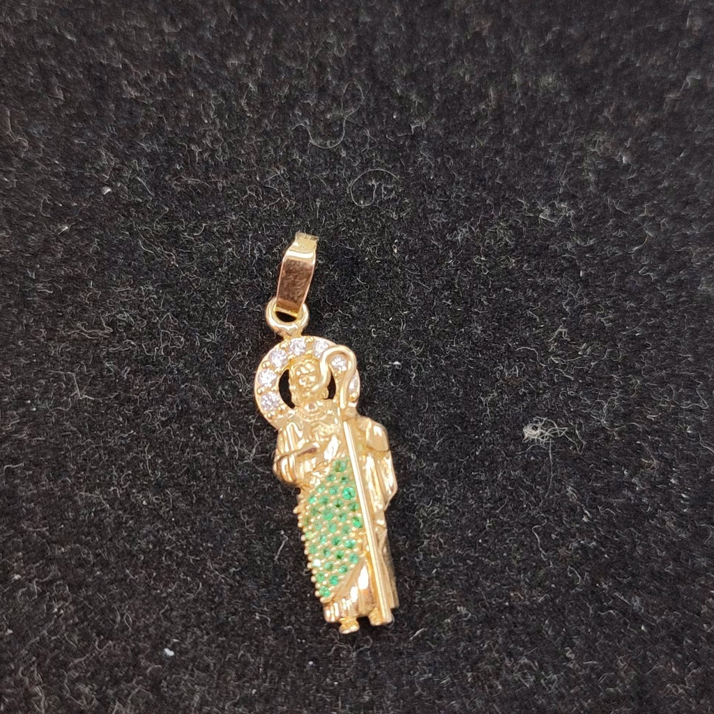 DIJE SAN JUDAS CON PIEDRAS DE COLOR 14K 1.7 GR (NUEVO)