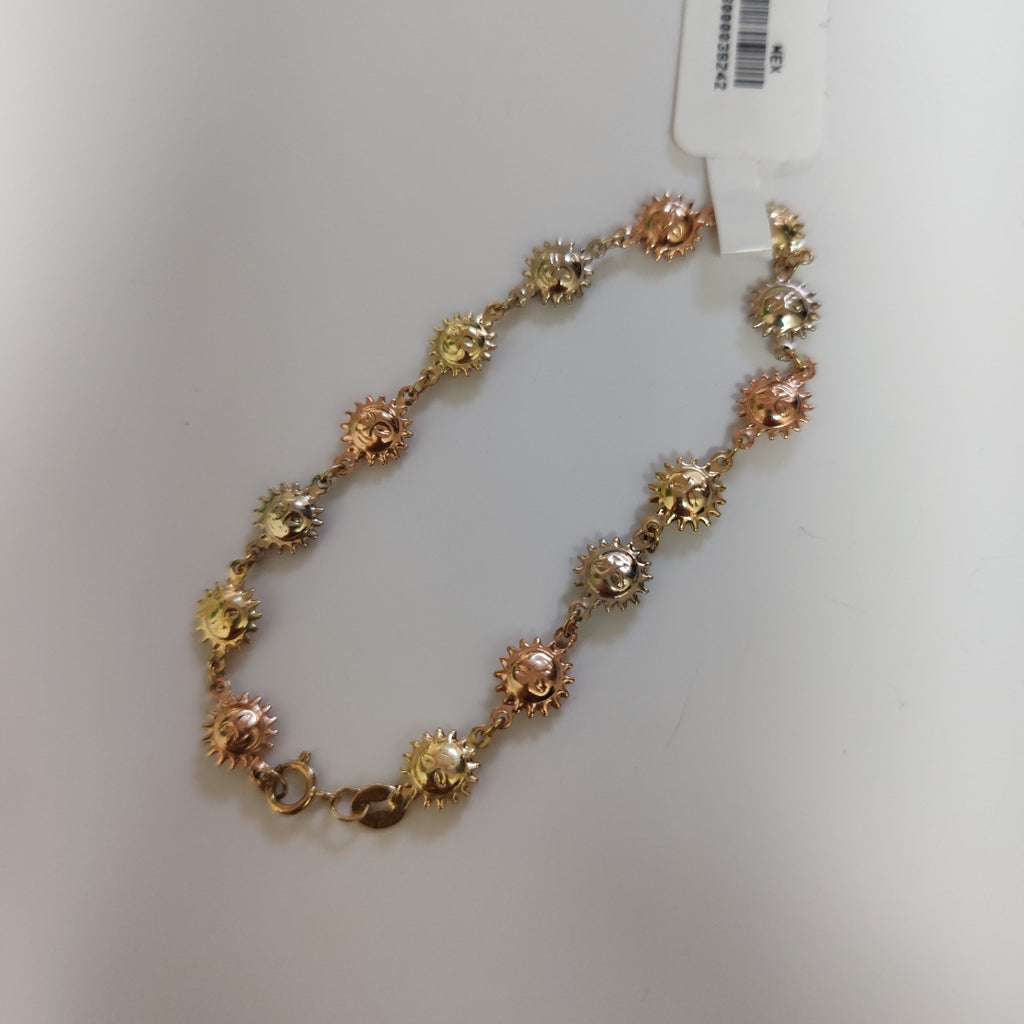 PULSERA TEJIDO ESPECIAL CON FIGURA SOLES COMBINADO 14K 18 CM 2.7 GR PTR14 (NUEVO)