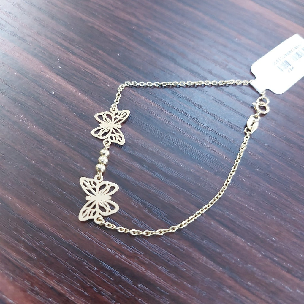 PULSERA TEJIDO ESPECIAL CON FIGURAS MARIPOSAS 14K 18 CM 2 GR PLL 30 (NUEVO)