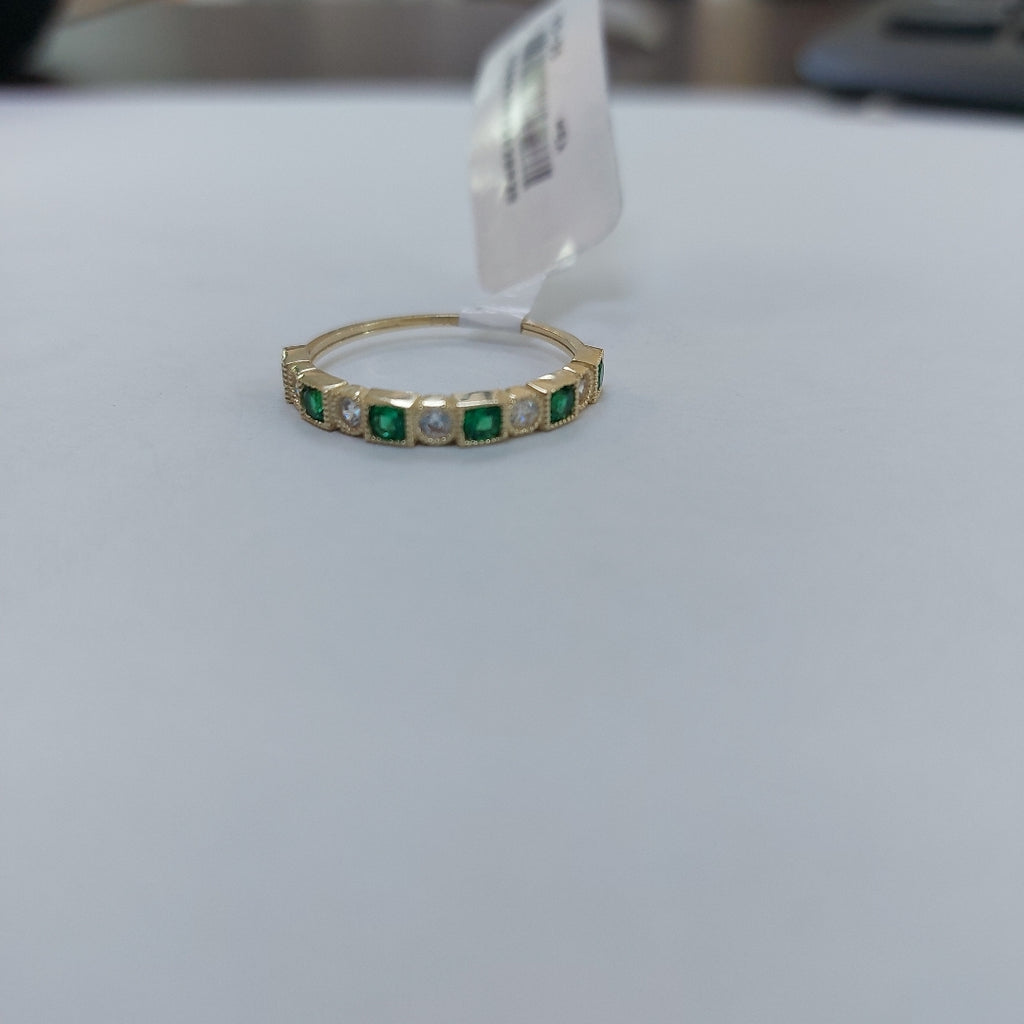 ANILLITO CON CIRCONIAS Y PIEDRAS COLOR VERDE 14K 8 TALLA 1.5 GR ADR 116 (NUEVO)