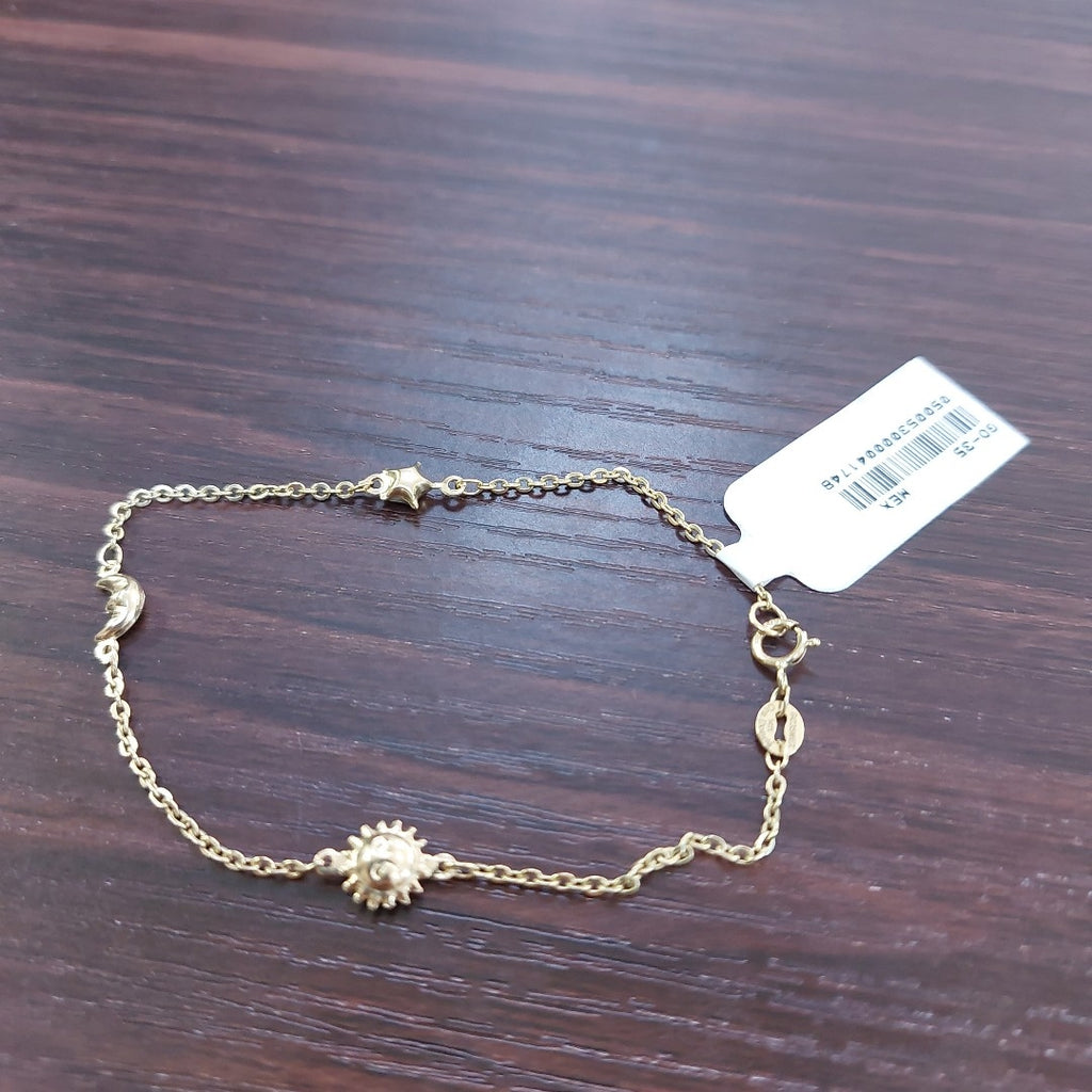 PULSERA TEJIDO ESP FIG SOL LUNA ESTRELLA 14K 18 CM 1.4 GR PTR 43 (NUEVO)