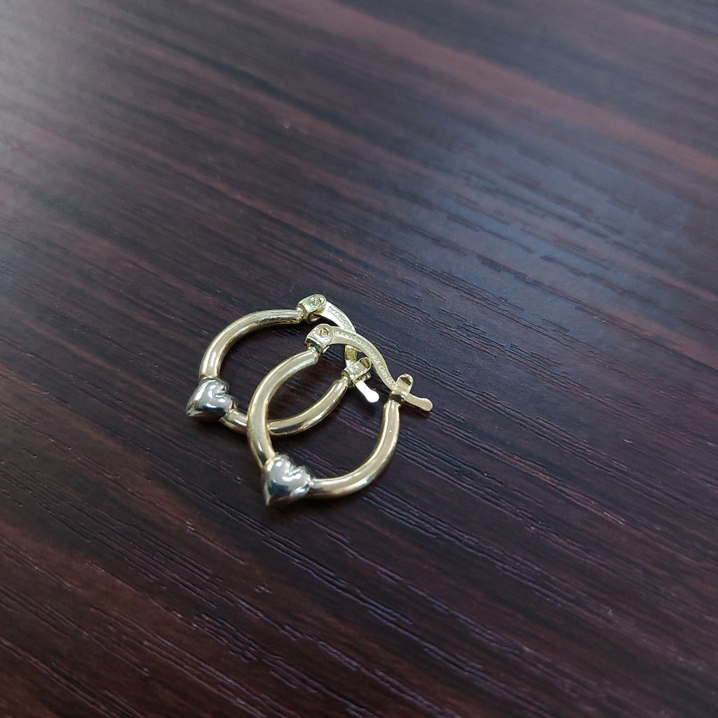 ARETES ARRACADAS FIGURA CORAZON COMBINADO 14K 1.1 GR AC 61 (NUEVO)