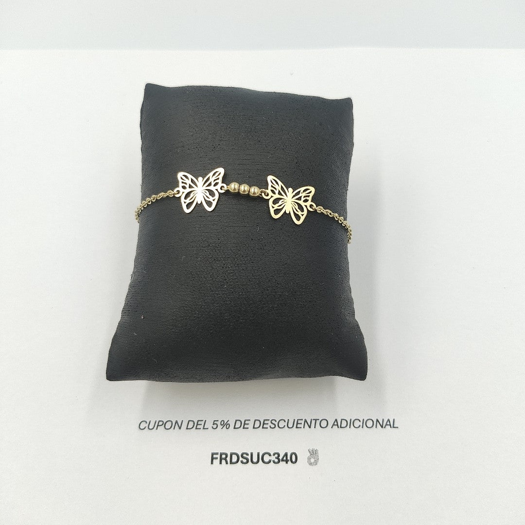 PULSERA TEJIDO ESPECIAL CON FIGURAS MARIPOSAS 14K 18 CM 2 GR PLL 30 (NUEVO)