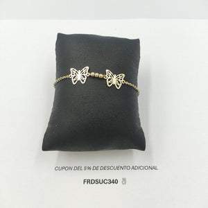 PULSERA TEJIDO ESPECIAL CON FIGURAS MARIPOSAS 14K 18 CM 2 GR PLL 30 (NUEVO)