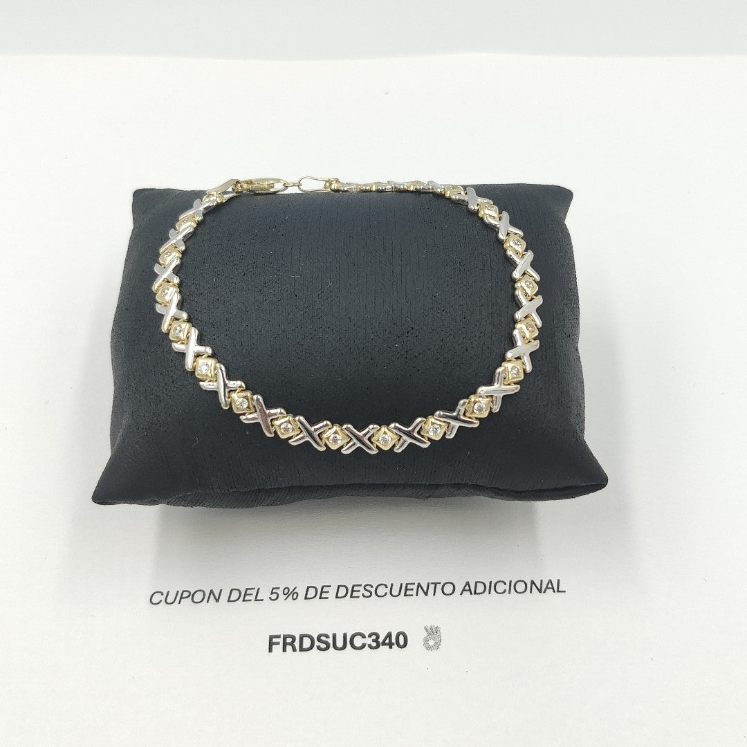 PULSERA TEJIDO XOXO COMBINADO 14K 18 CM 8.4 GR BS 21 (NUEVO)