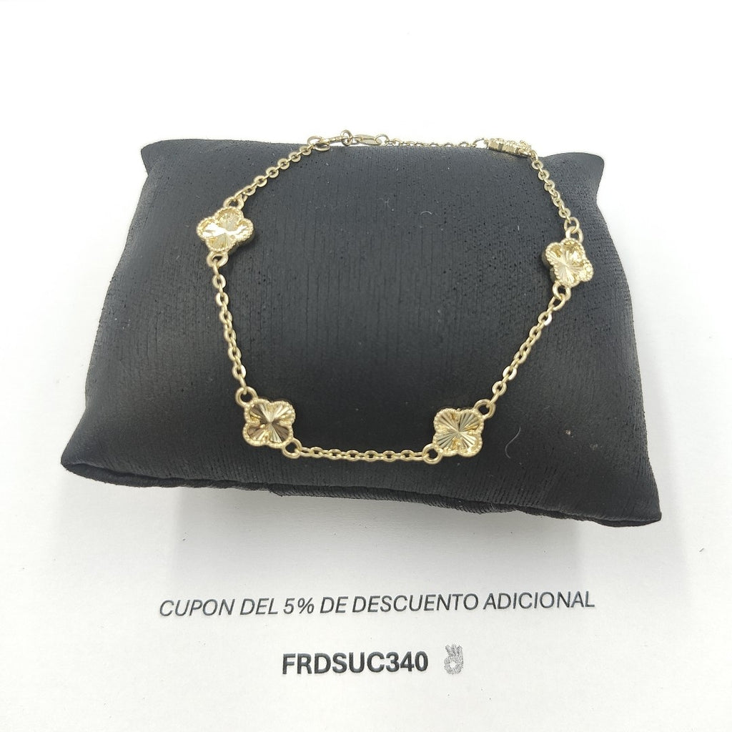 PULSERA TEJIDO ESPECIAL C FLORES 14K 18 CM 2.8 GR PLR33 (NUEVO)