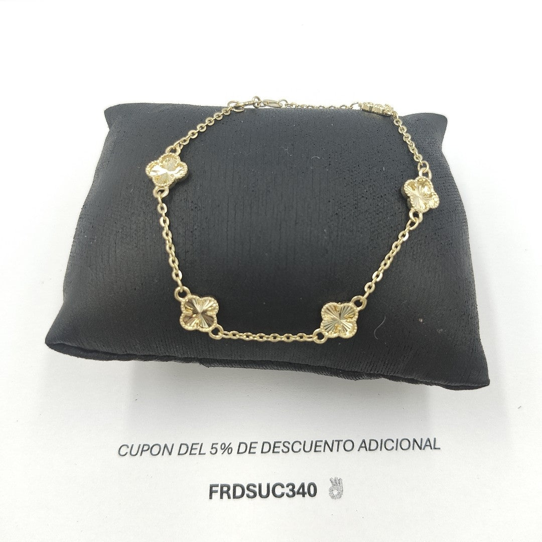 PULSERA TEJIDO ESPECIAL C FLORES 14K 18 CM 2.8 GR PLR33 (NUEVO)