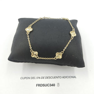 PULSERA TEJIDO ESPECIAL C FLORES 14K 18 CM 2.8 GR PLR33 (NUEVO)