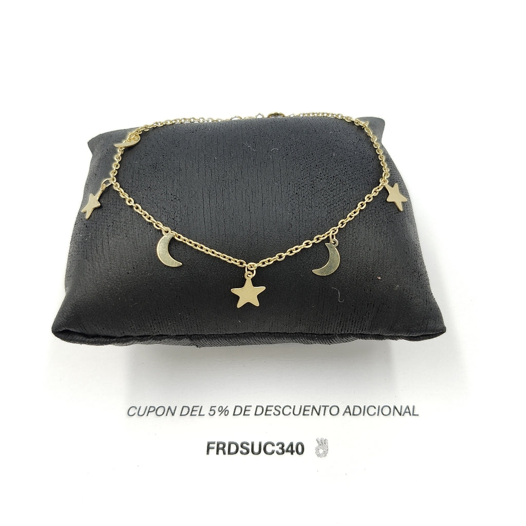PULSERA TEJIDO ESPECIAL FIG ESTRELLA Y LUNA 14K 18 CM 1.9 GR PLL 36 (NUEVO)