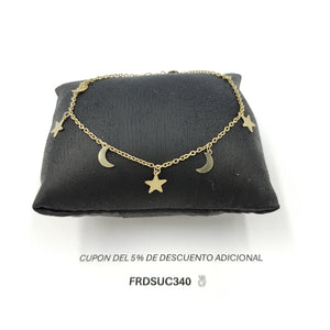 PULSERA TEJIDO ESPECIAL FIG ESTRELLA Y LUNA 14K 18 CM 1.9 GR PLL 36 (NUEVO)