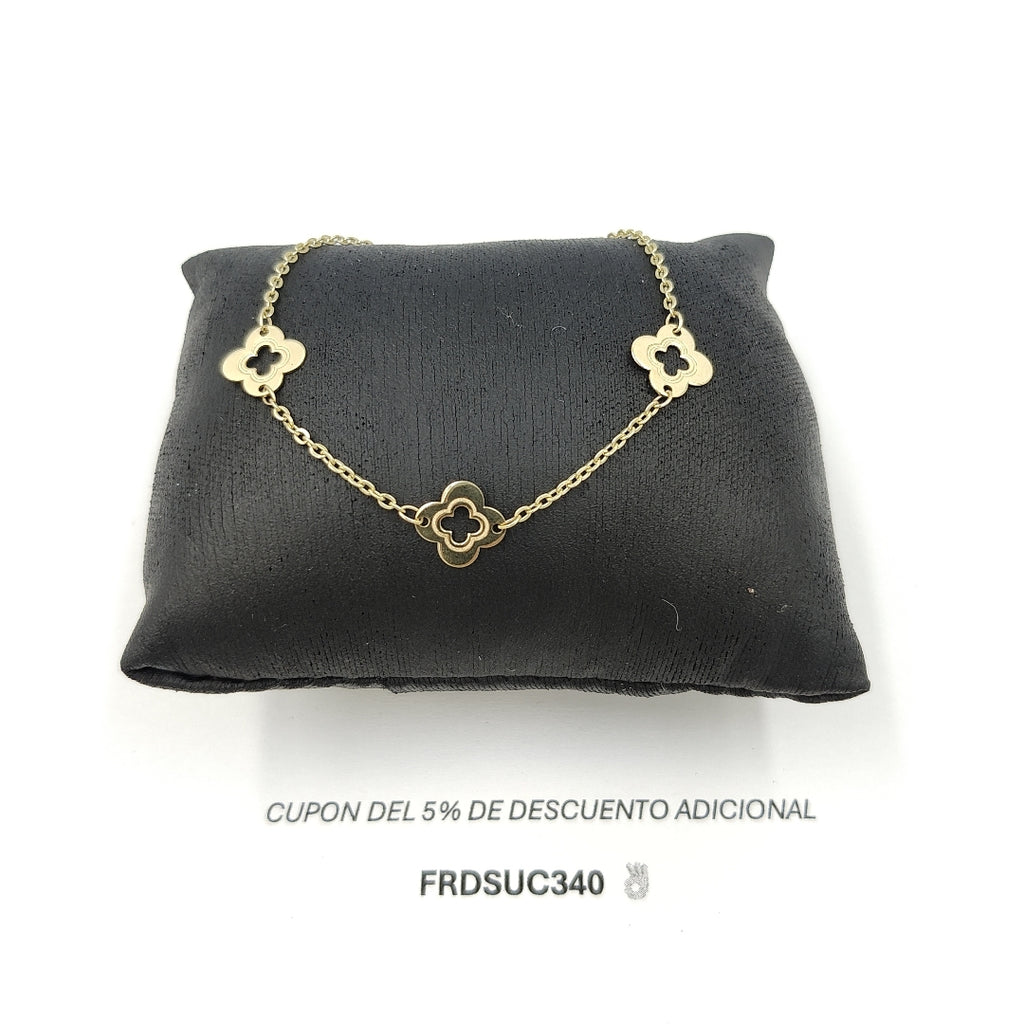 PULSERA TEJIDO ESPECIAL CON FLORES 14K 18 CM 1.6 GR PLL 32 (NUEVO)