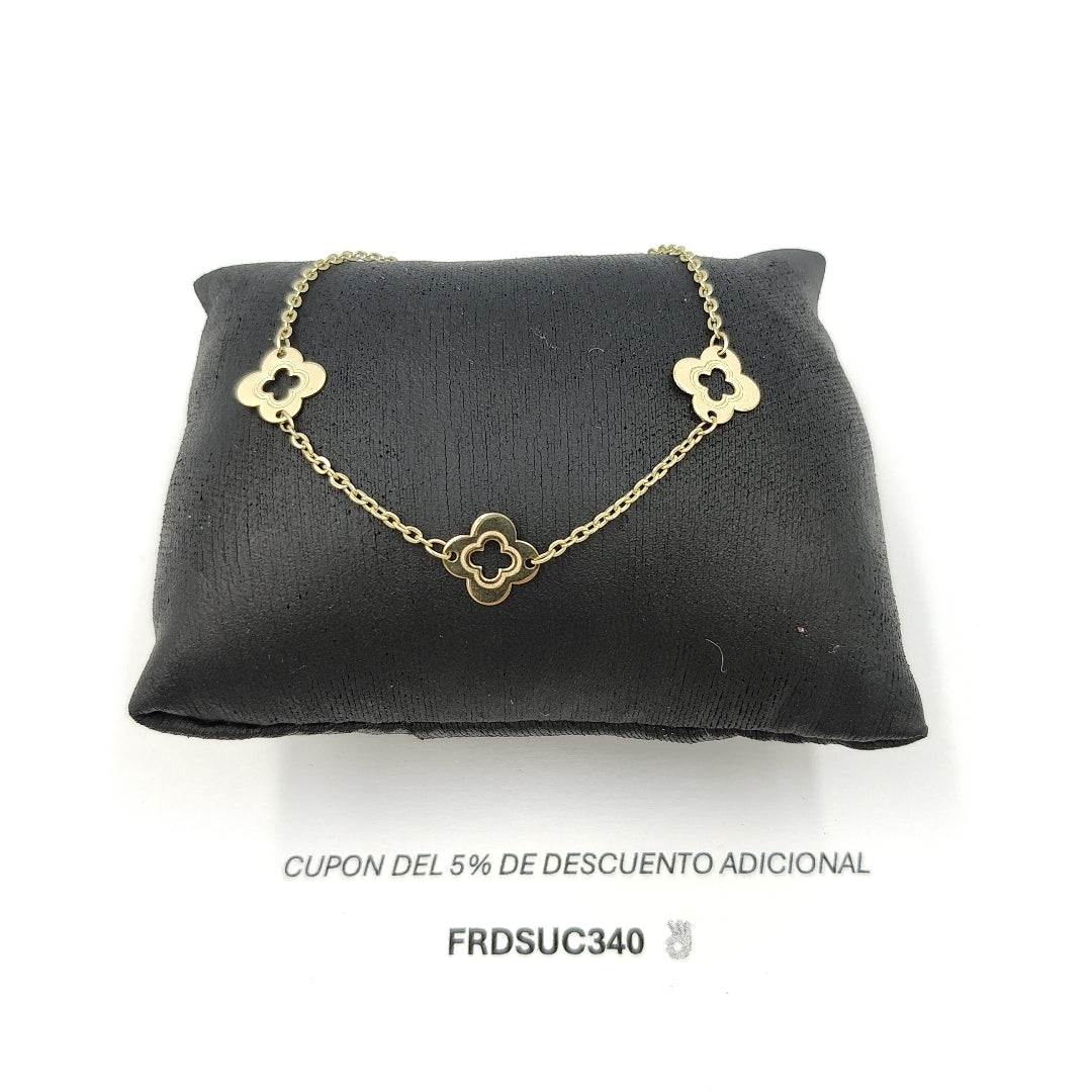PULSERA TEJIDO ESPECIAL CON FLORES 14K 18 CM 1.6 GR PLL 32 (NUEVO)