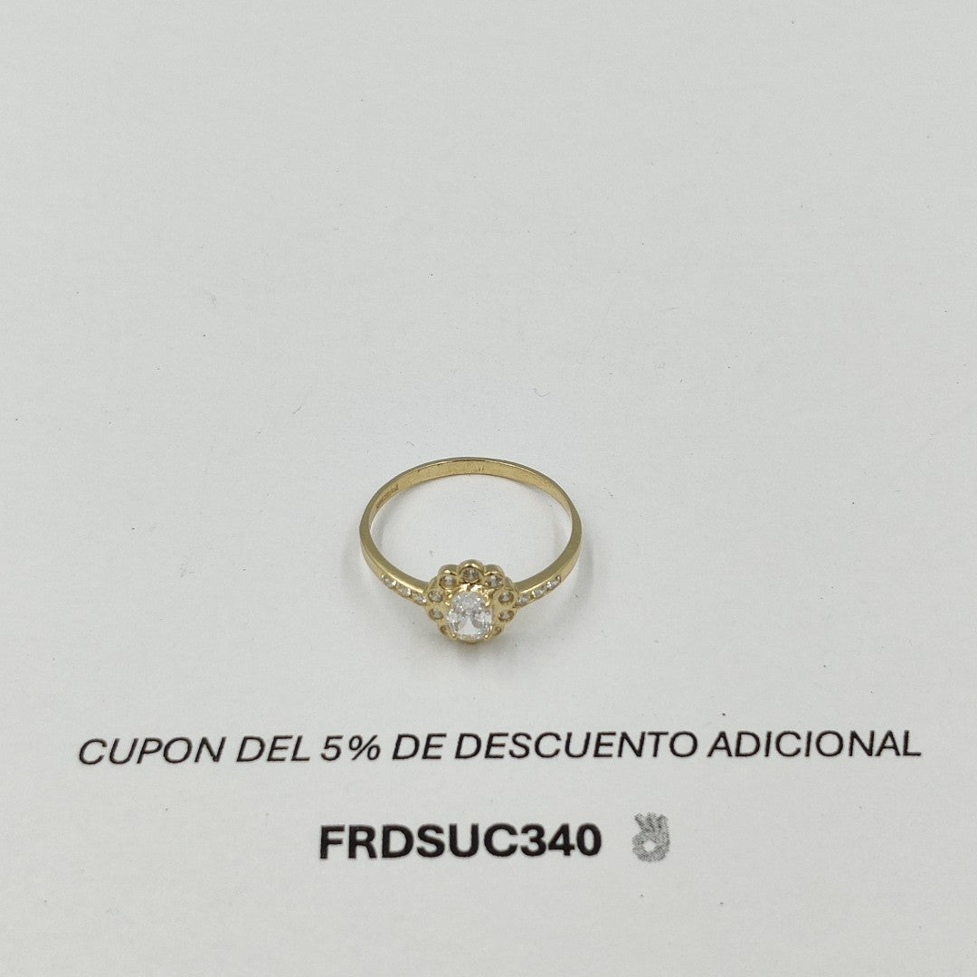 ANILLO FLOR PIEDRA OVALO 14K 9 TALLA 1.6 GR ADP 60 (NUEVO)