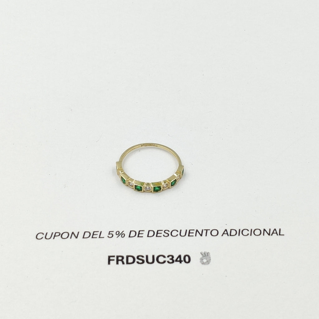 ANILLITO CON CIRCONIAS Y PIEDRAS COLOR VERDE 14K 8 TALLA 1.5 GR ADR 116 (NUEVO)