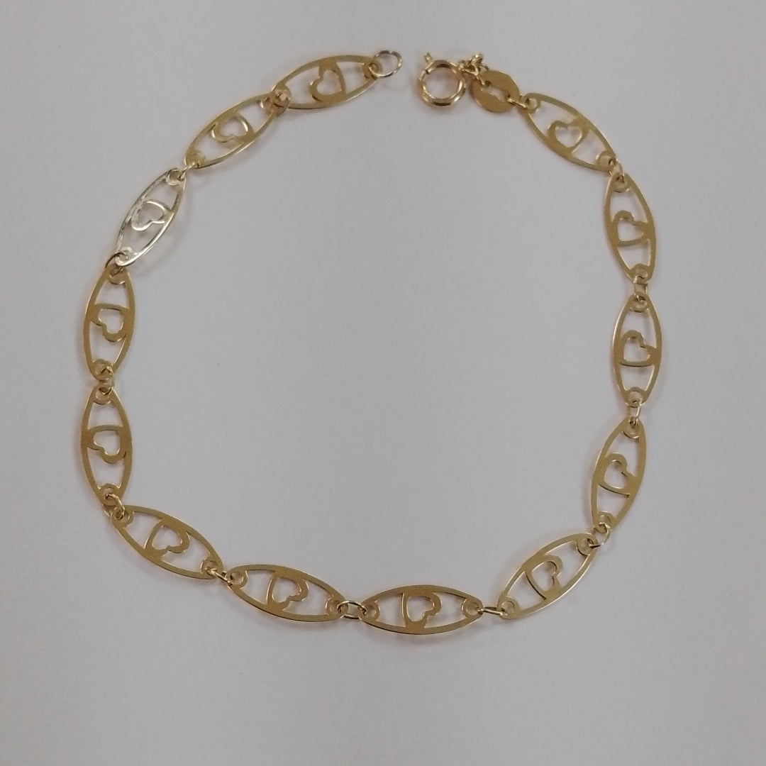 PULSERA TEJIDO ESPECIAL CON CORAZON 14K 18 CM 1.3 GR (NUEVO)